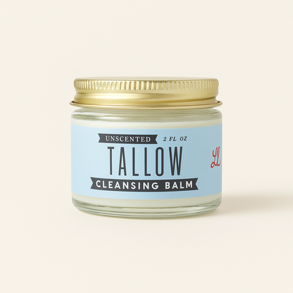 Unscented Tallow Cleansing Balm | Natural Makeup Remover & Deep Moisturizing Cleanser | Grass-Fed Beef Tallow with Castor Oil