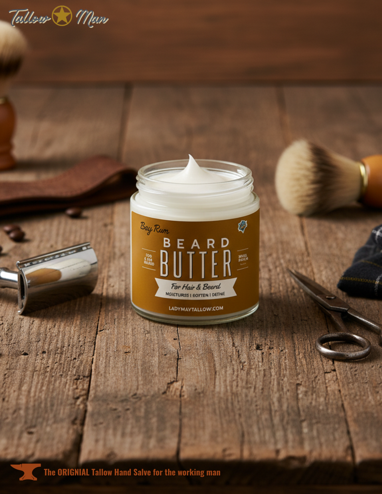 Tallow Man Bay Rum Beard + Body Butter | Men's Grooming | Grass-Fed Tallow | 9oz