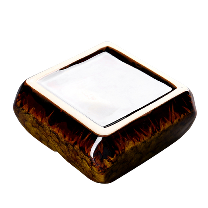 Square Glossy Ceramic Ashtray + Flameless Lighter (BROWNISH)