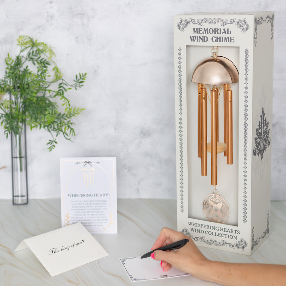 15” Wind Chime with Gift Box – Whispering Hearts™ Collection – Warm Gold Aluminum with Personalizable Heart Charm