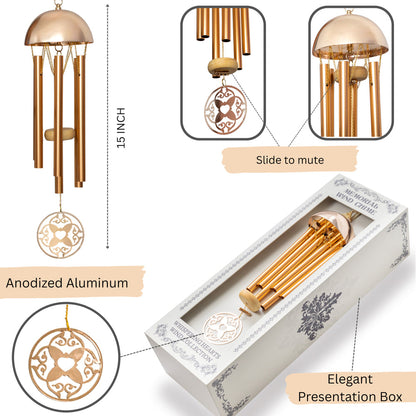 15” Wind Chime with Gift Box – Whispering Hearts™ Collection – Warm Gold Aluminum with Personalizable Heart Charm