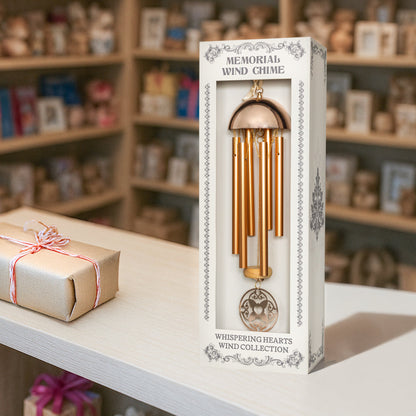 15” Wind Chime with Gift Box – Whispering Hearts™ Collection – Warm Gold Aluminum with Personalizable Heart Charm