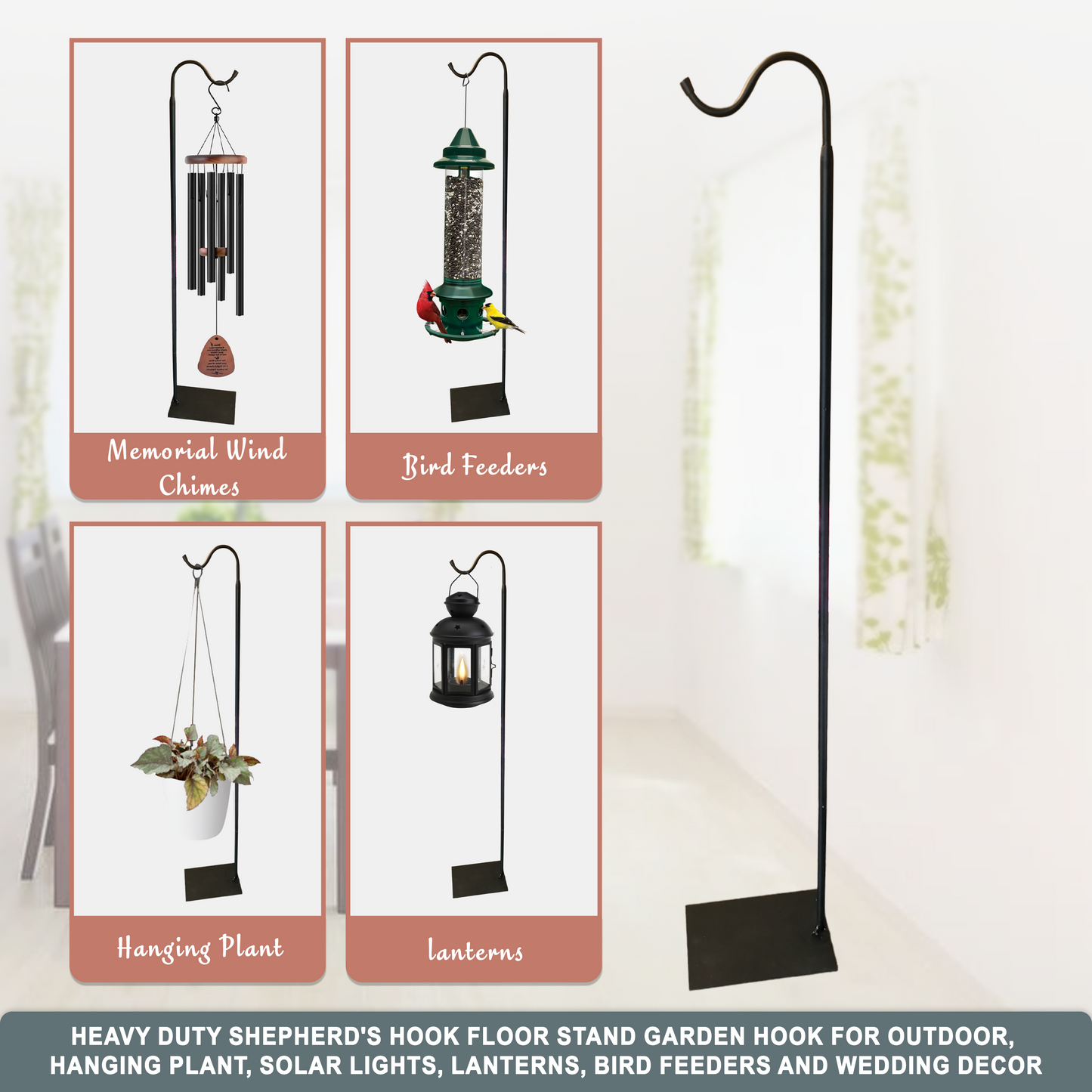 60" Adjustable Heavy Duty Shepherd's Hook Floor Stand For Patio/Garden