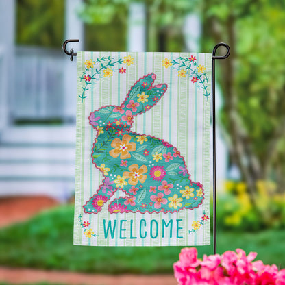 Floral Patterned  Bunny Applique Garden Flag