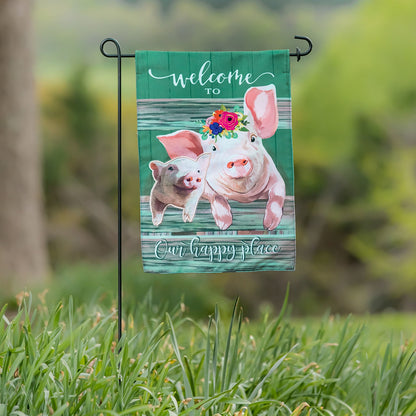 Baby and Mama Pig Garden Burlap Flag