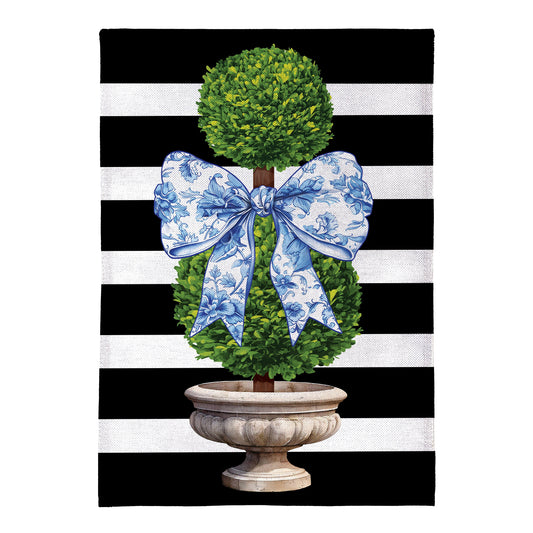 Topiary With Bow Burlap House Flag