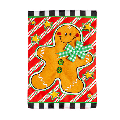 Patterned Gingerbread Man Applique Garden Flag