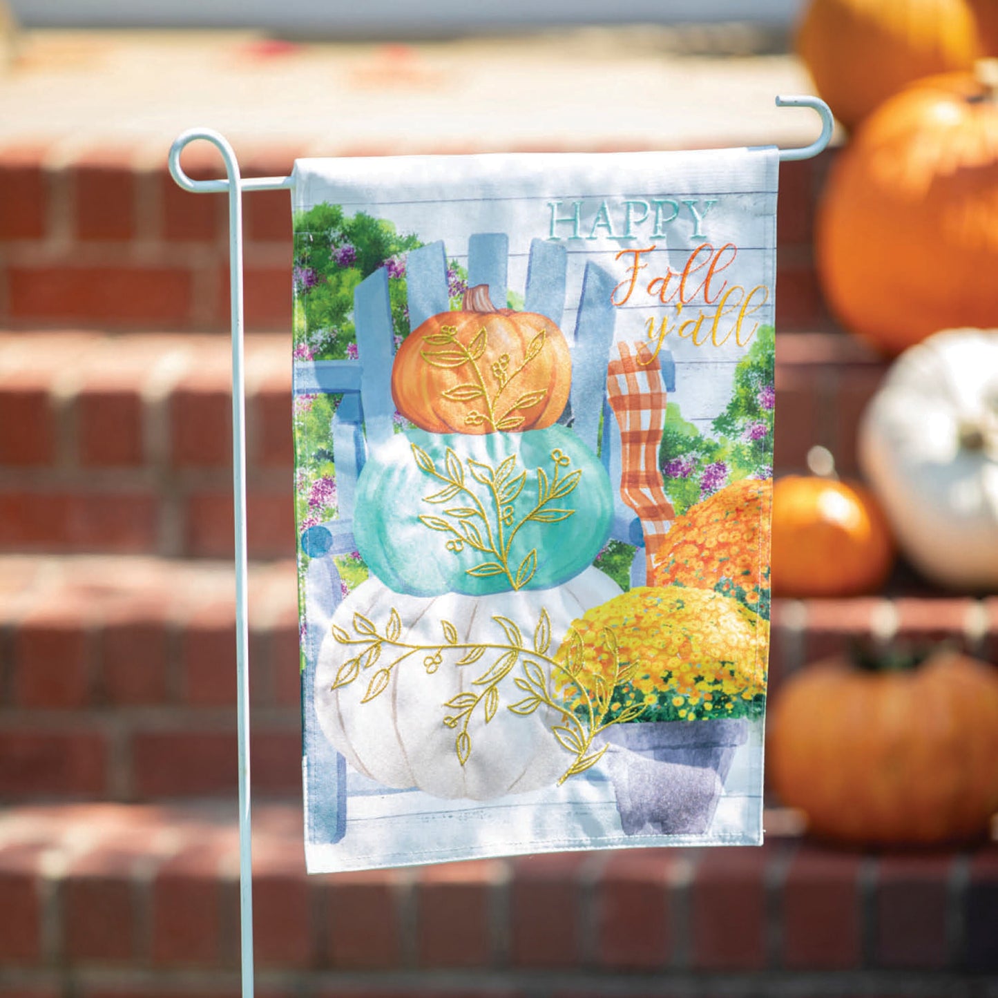 Happy Fall Stacked Pumpkins Garden Linen Flag