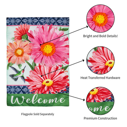 Gerberas and Hummingbird Garden Linen Flag