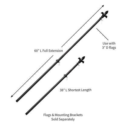 Fleur de Lis Metal Extendable House Flag Pole, Black
