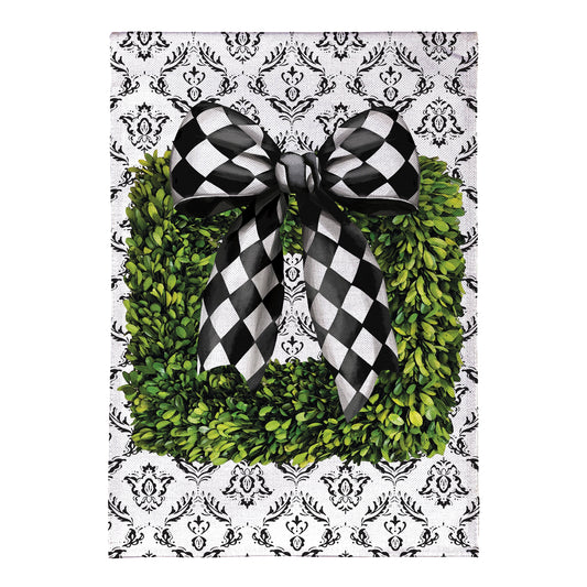 Black & White Bow Topiary Burlap House Flag