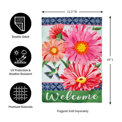 Gerberas and Hummingbird Garden Linen Flag