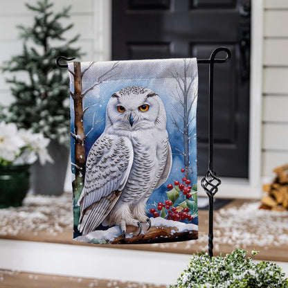 Snow Owl Burlap Garden Flag
