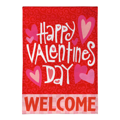 Happy Valentine's Day Welcome Burlap Garden Flag
