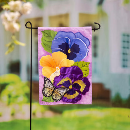 Pansy & Butterfly Applique Garden Flag