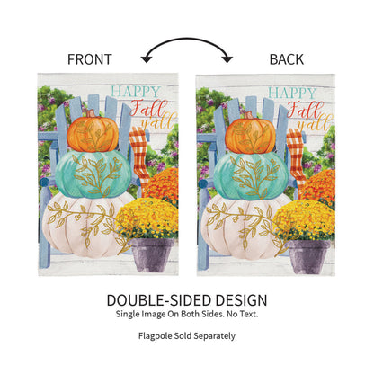Happy Fall Stacked Pumpkins Garden Linen Flag