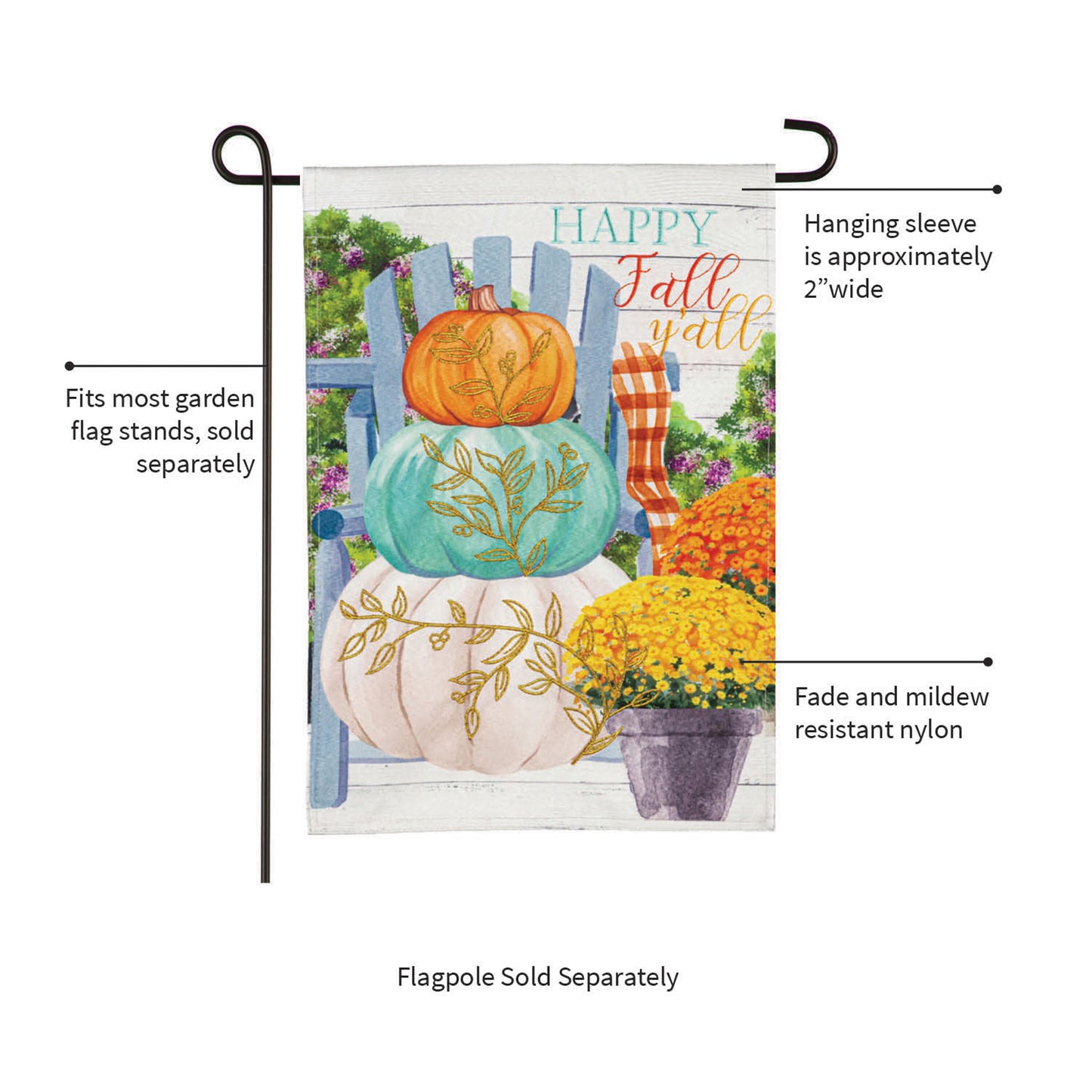 Happy Fall Stacked Pumpkins Garden Linen Flag