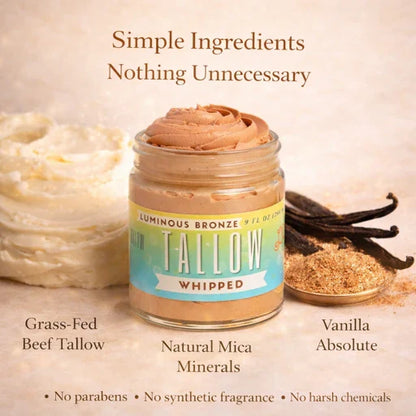 Luminous Bronze Whipped Tallow Moisturizer - Natural Bronzing Body Butter with Mica