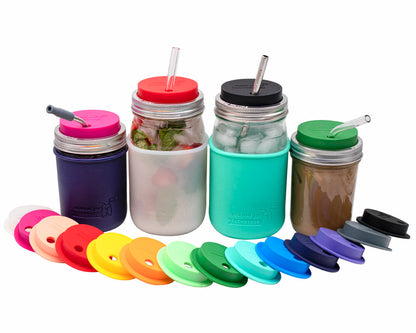 Silicone Straw Hole Tumbler with Stainless Steel Band for Mason Jars