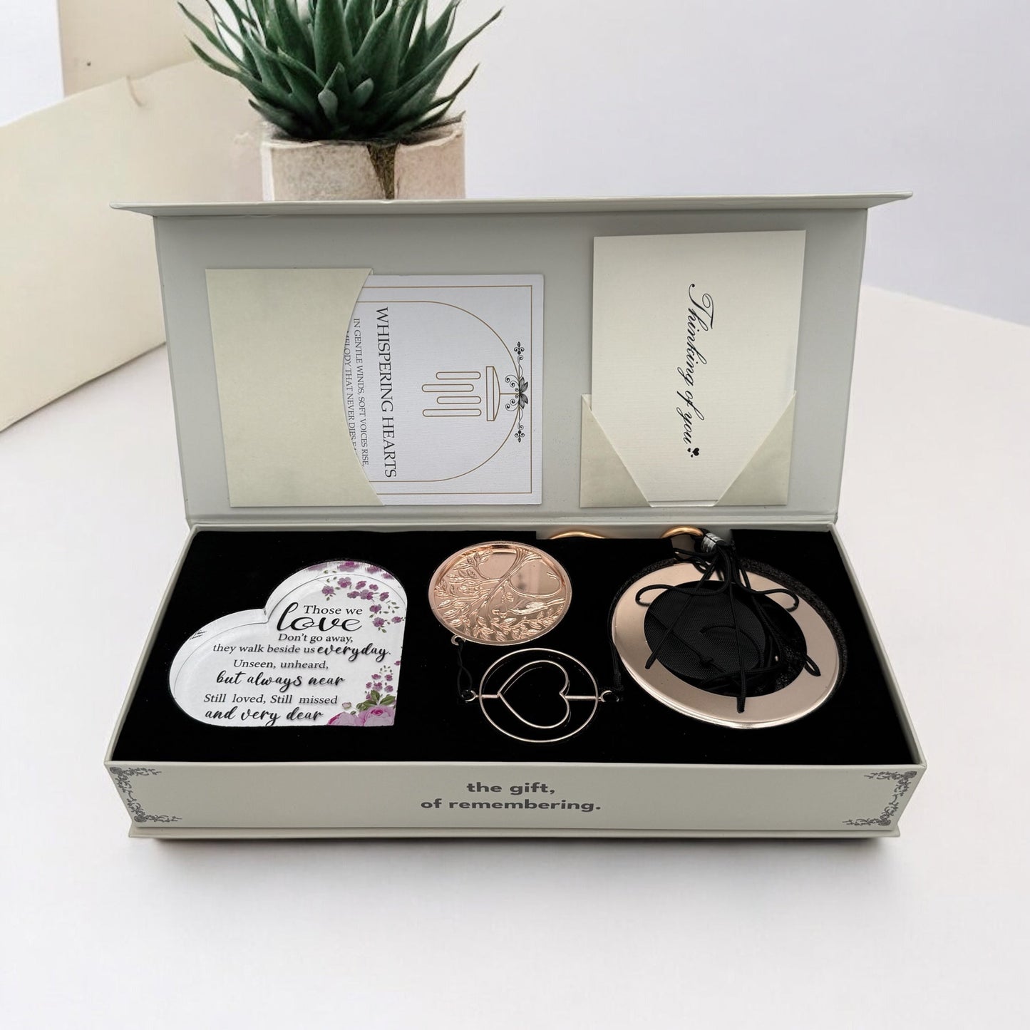 Gift Bundle - Memorial Wind Chime – Whispering Hearts™ Collection – Platinum Rose Personalized 30”