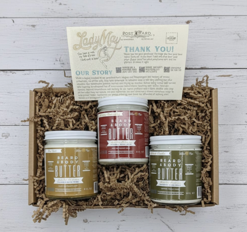 Tallow Man Beard Butter 9oz Trio – Men's Grooming Gift Set | Bay Rum, Tobacco Vanilla, Barbershop