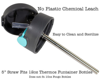 Extra Short 5" Safer Stainless Steel Straws for 12oz Thermos Funtainer, Small Glasses 4 Pack + Cleaning Brush