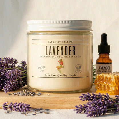 Lady May Tallow "Classic" Tallow & Beeswax Candle 16oz | 7 Natural Scents | Non-Toxic Clean Burning