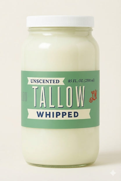Unscented Whipped Tallow – All-Natural Moisturizer | Pure Beef Tallow Cream for Face & Body, Handmade, Preservative-Free Skincare