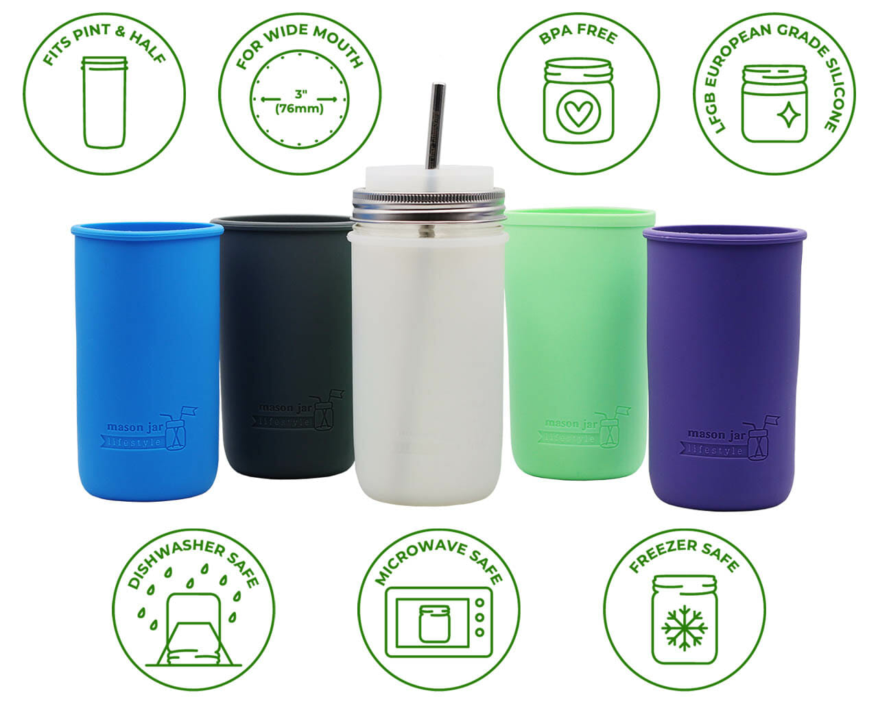 Silicone Sleeve for Pint &amp; Half 24oz Ball Mason Jars