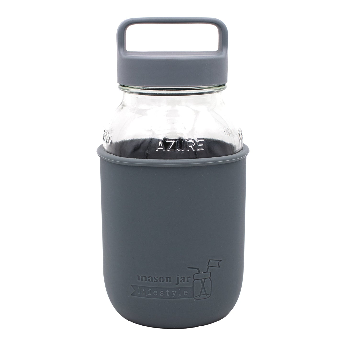 Mason Jar Lifestyle 32oz Quart Glass Water Bottle with Silicone Sleeve & Carry Handle