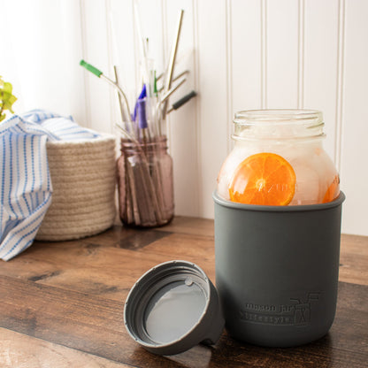 Mason Jar Lifestyle 32oz Quart Glass Water Bottle with Silicone Sleeve & Carry Handle