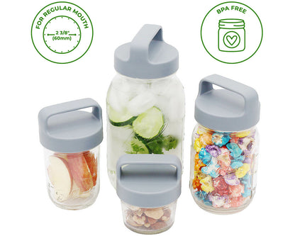 Gray Plastic Handle/Canister Lids for Regular Mouth Mason Jars 4 Pack