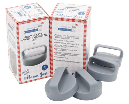 Gray Plastic Handle/Canister Lids for Regular Mouth Mason Jars 4 Pack