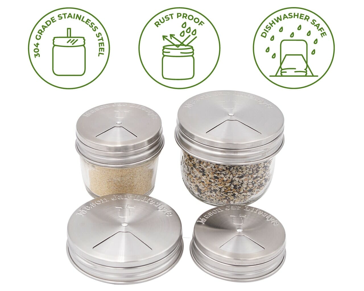 Spice Shaker Stainless Steel Lids for Mason Jars 4 Pack