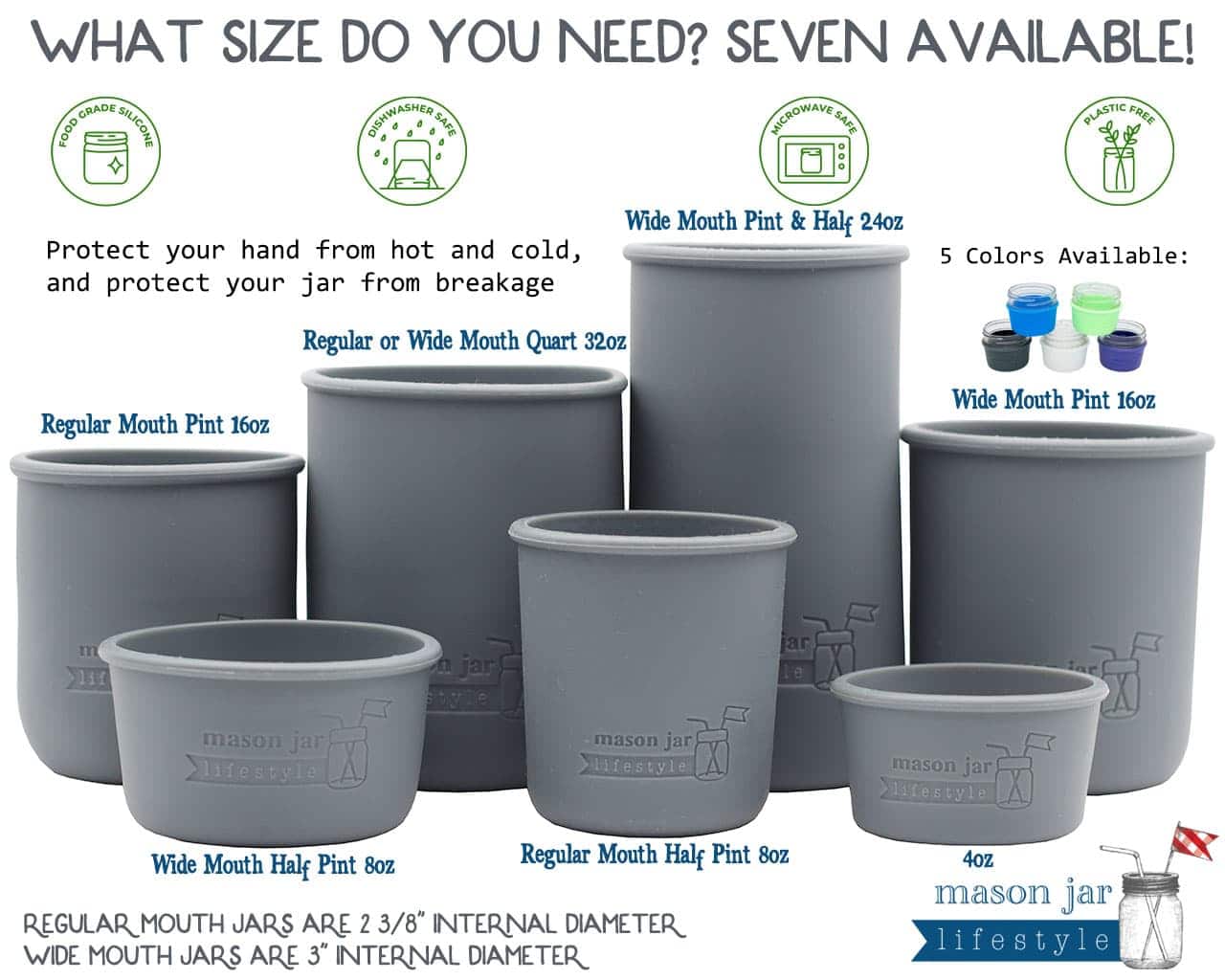 Silicone Sleeve for Pint &amp; Half 24oz Ball Mason Jars
