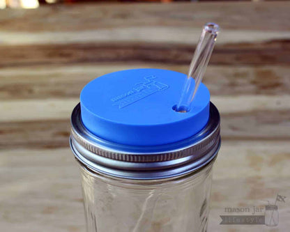 Silicone Straw Hole Tumbler with Stainless Steel Band for Mason Jars
