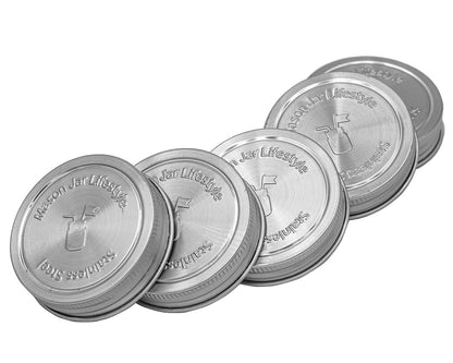 Stainless Steel Storage Lids with Leak-Proof Silicone Liners for Mason Jars 5 Pack
