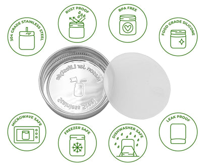 Stainless Steel Storage Lids with Leak-Proof Silicone Liners for Mason Jars 5 Pack