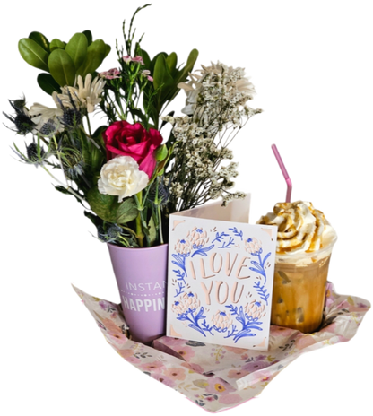 Iced Latte and Boquet Valentine's Delivery Service