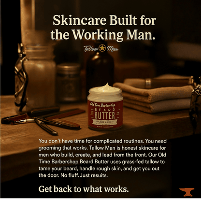 Tallow Man Beard Butter 9oz Trio – Men's Grooming Gift Set | Bay Rum, Tobacco Vanilla, Barbershop