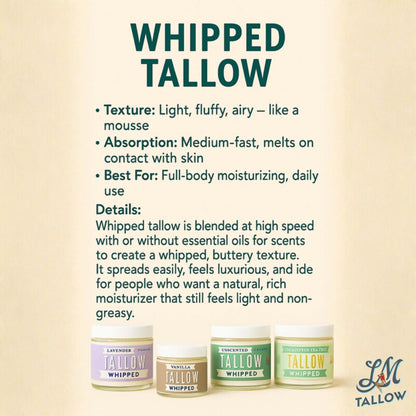 Unscented Whipped Tallow – All-Natural Moisturizer | Pure Beef Tallow Cream for Face & Body, Handmade, Preservative-Free Skincare